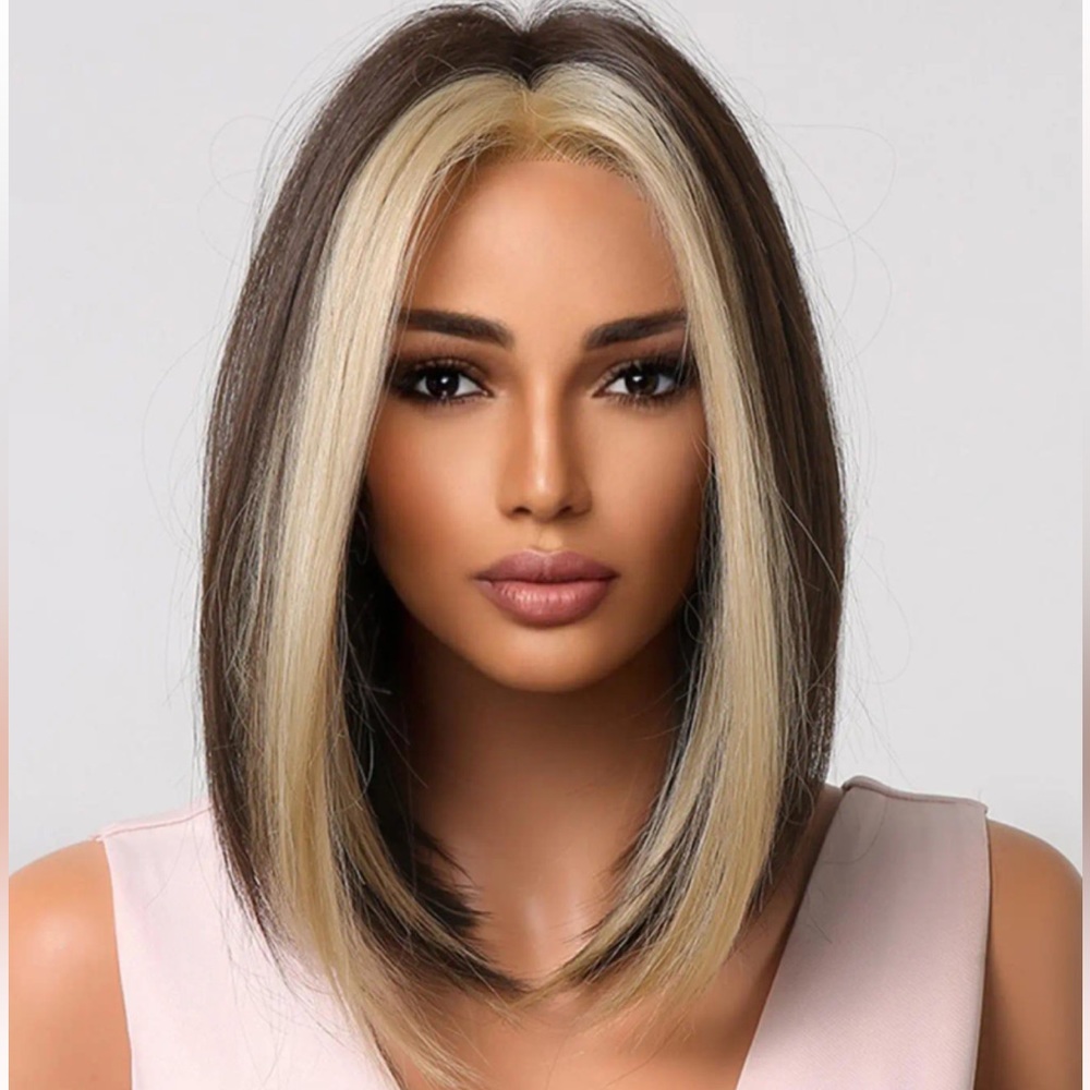 Two tone brunette bob wig